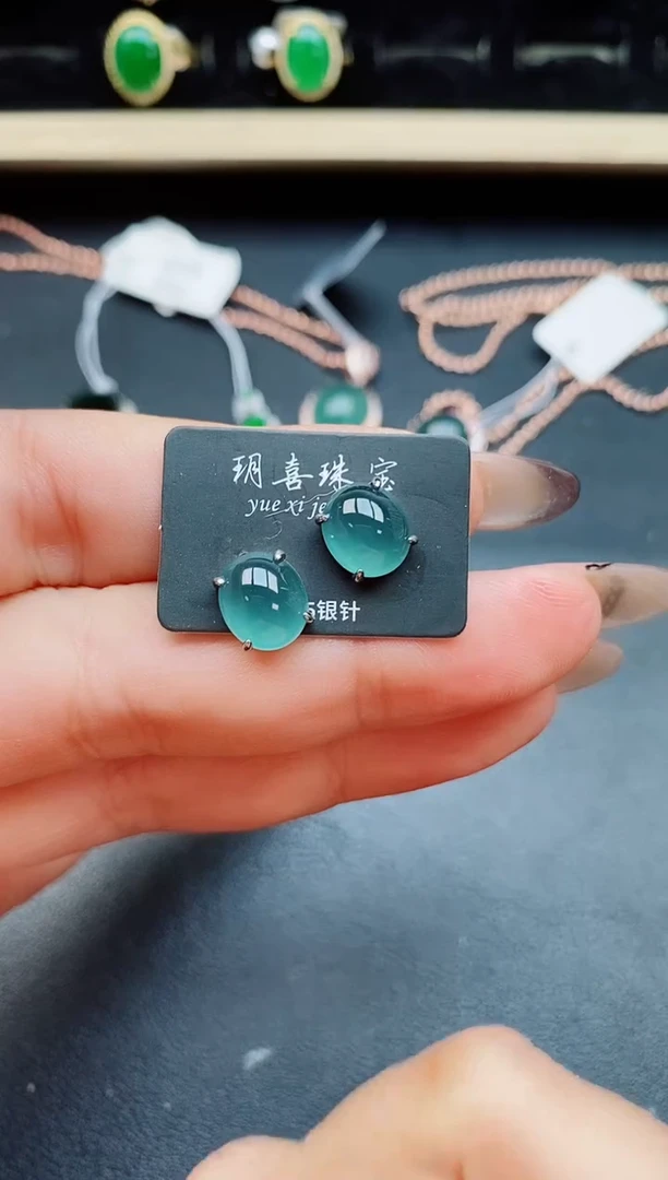 翡翠银S925镶嵌耳饰50800