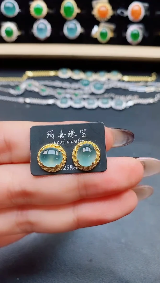 翡翠银S925镶嵌耳饰5080550