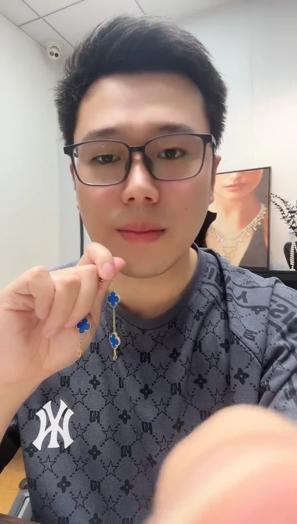 18K金镶嵌手链玛瑙/玉髓最****师蓝色k黄，五花手链