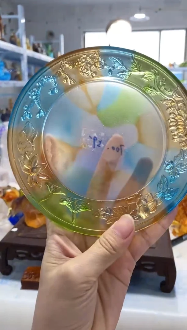 手工艺品琉璃700盘子微瑕  古法琉璃 介意勿拍 不退不换