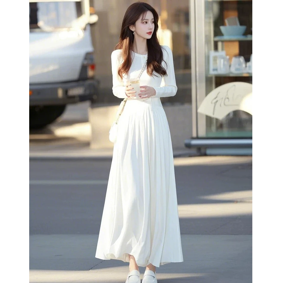 春季法式高端精致气质白色长裙女装高腰显瘦垂感名媛高级感连衣裙