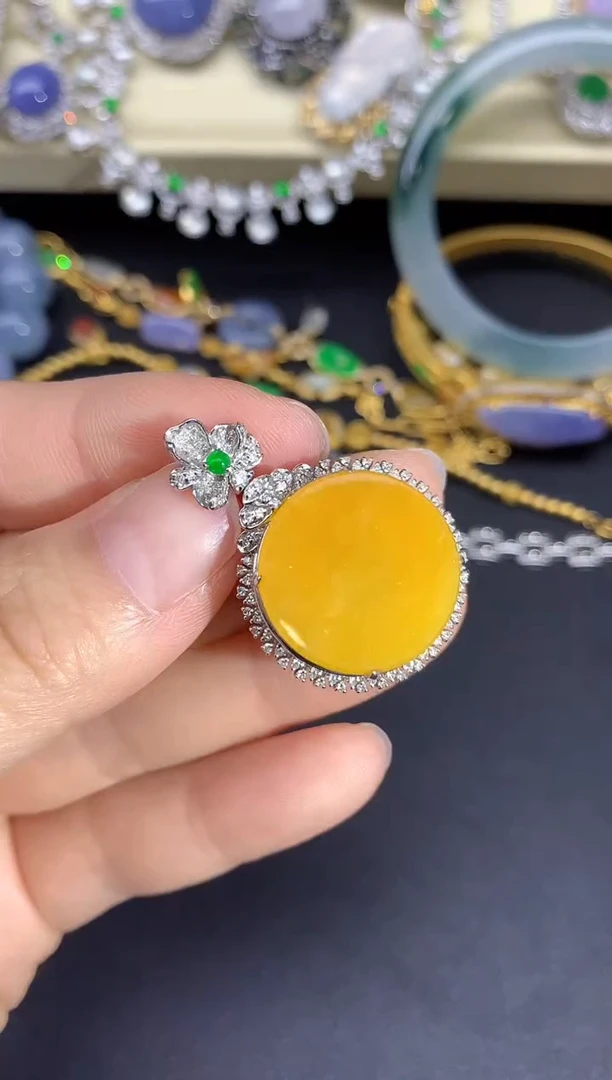 吊坠(不含链)18K金镶嵌翡翠435-雪姐翡翠天天见