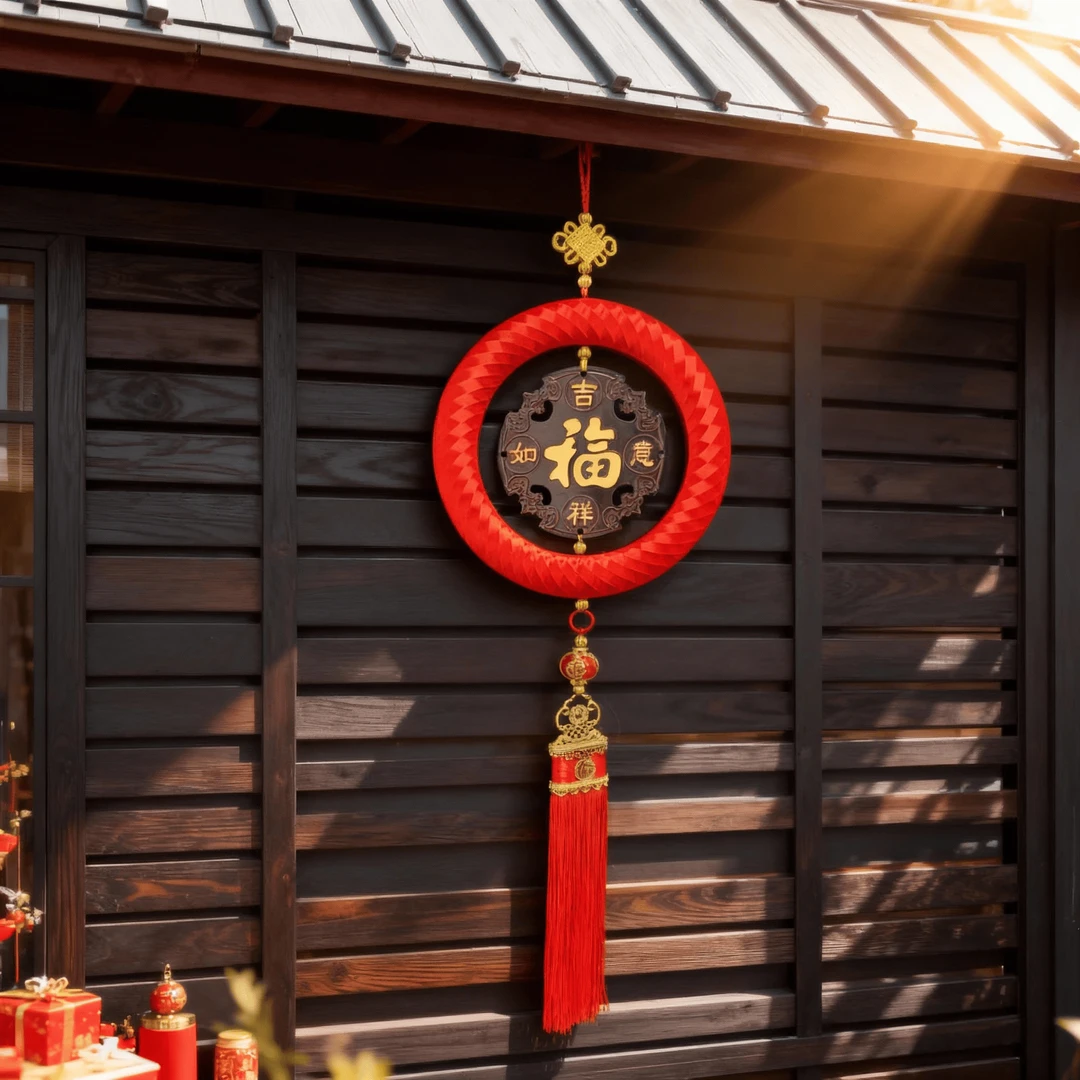 桃木锦鲤圈丝光圈中国结挂件吉祥如意福装饰乔迁喜庆过年春节用品