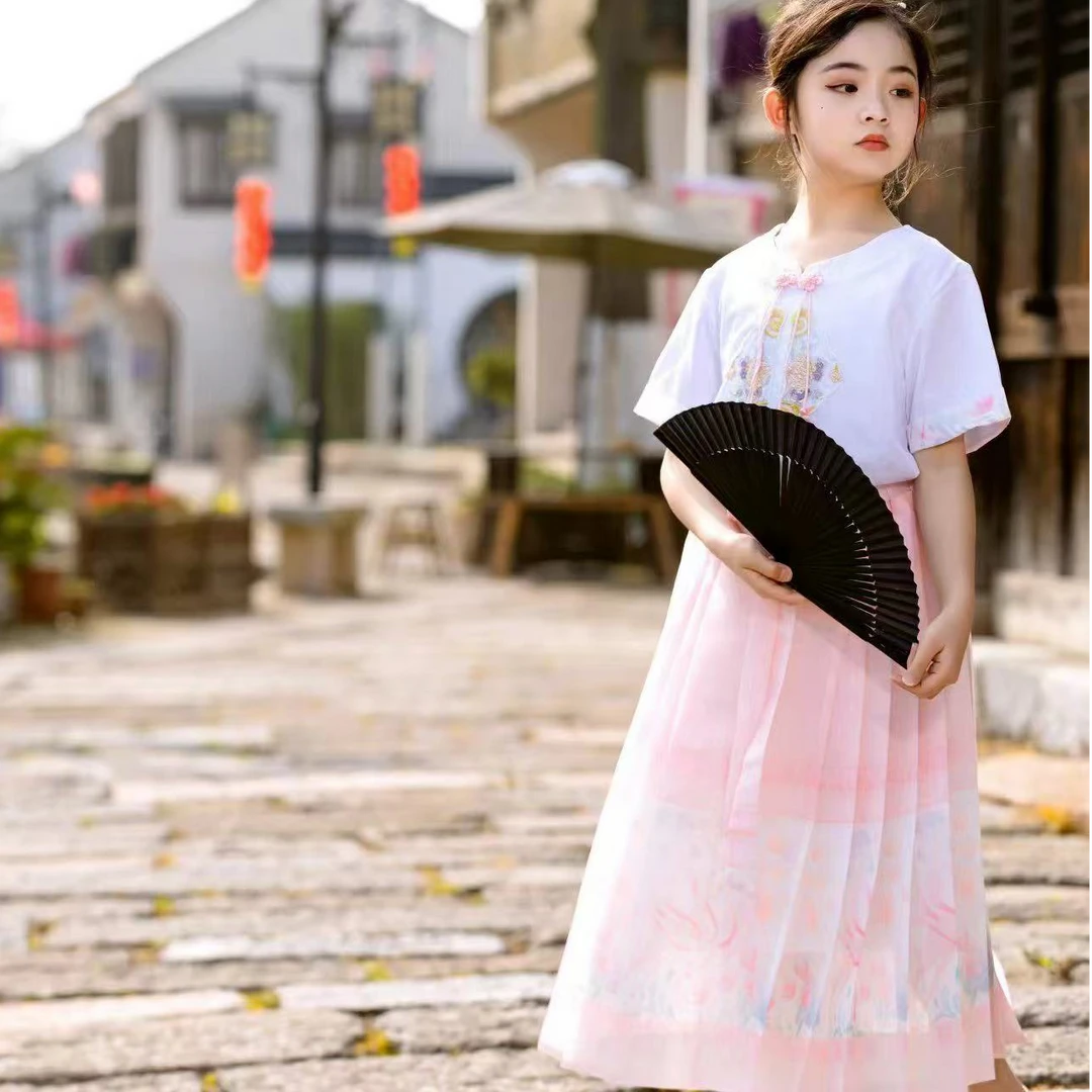 女孩儿夏季仙气古风马面裙汉服套装国风刺绣小赢迪