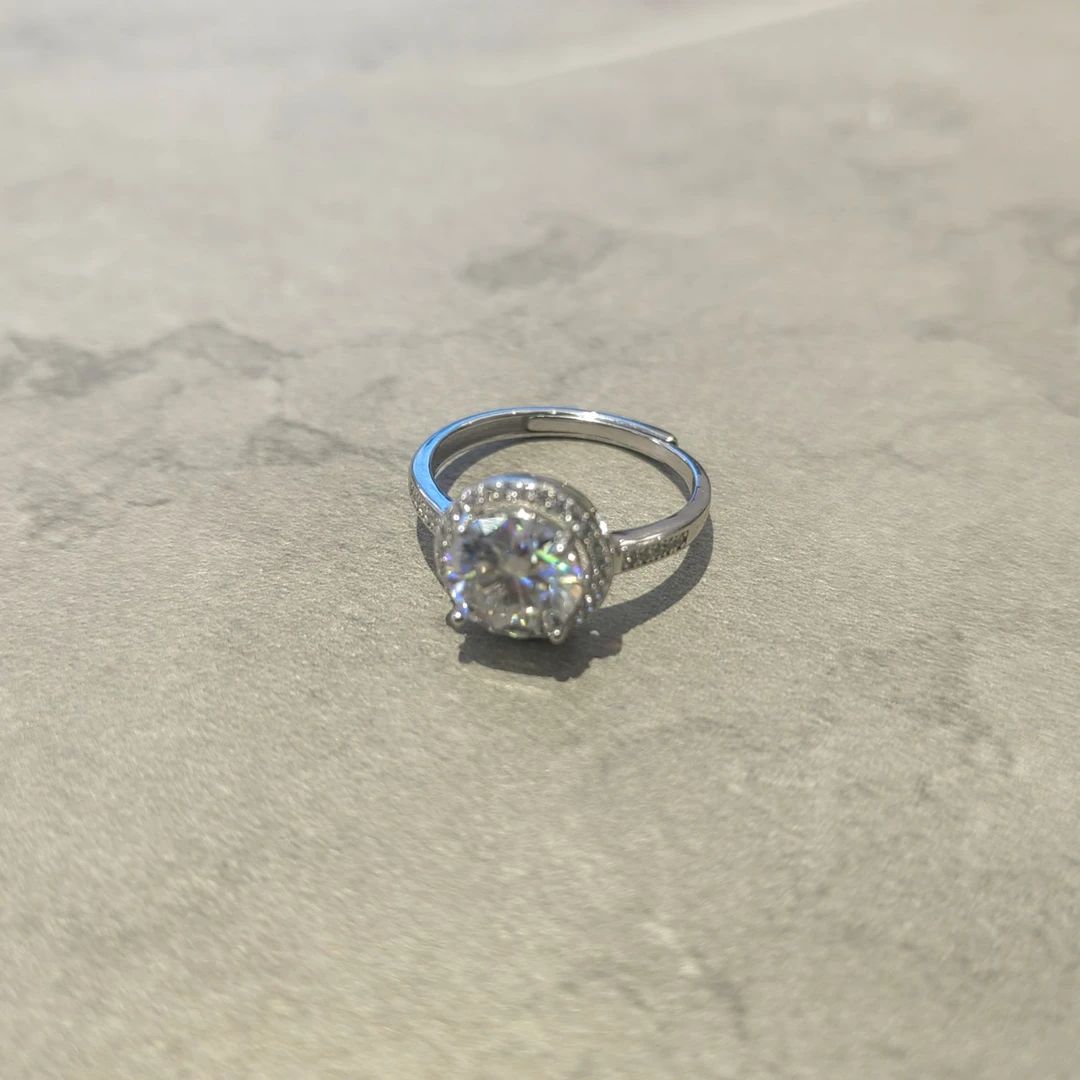 925银莫桑石戒指 2克拉星环银拖戒指MS040