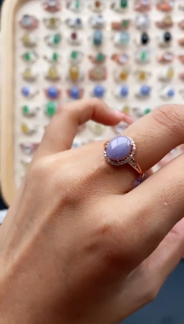 【闪购商品】翡翠戒指银S925镶嵌缅甸天然A货翡翠111   6-8