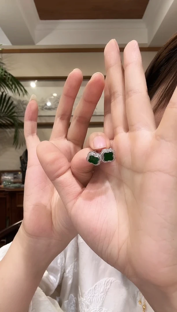 翡翠银S925镶嵌耳饰国风
