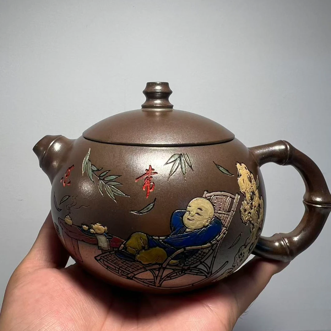 宜兴紫砂壶琉璃金砂柴烧【竹节西施】壶家用泡茶壶功夫茶具330cc