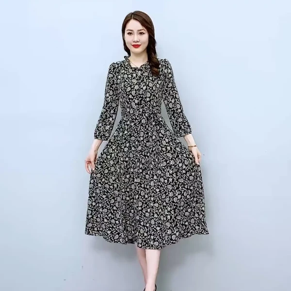 【有口袋】春秋新款时尚气质减龄收腰遮肉裙子女长裙过膝