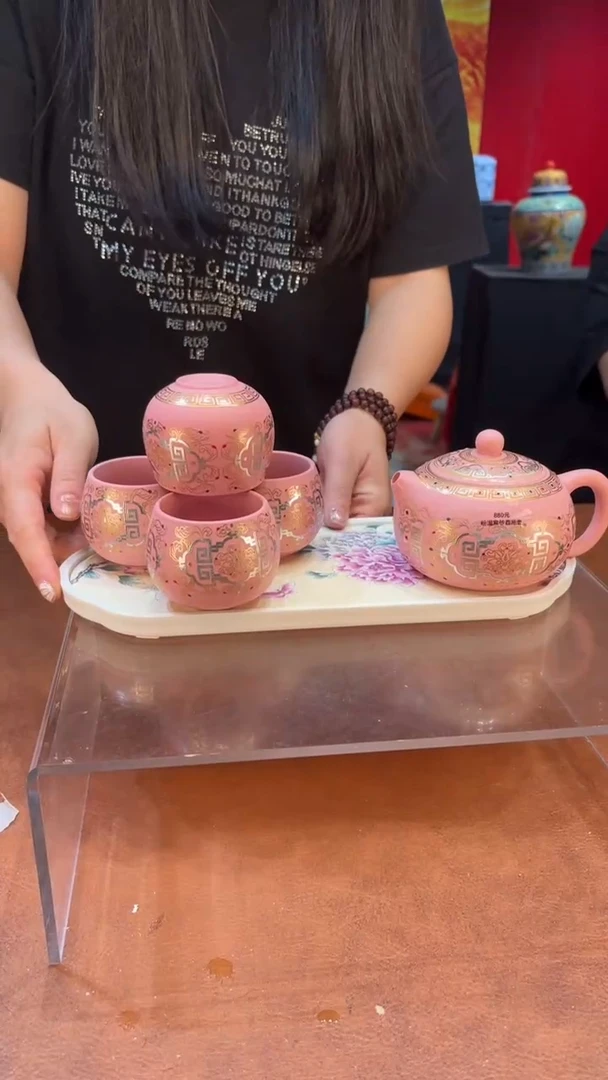 陶瓷粉泥西施+4杯+盘