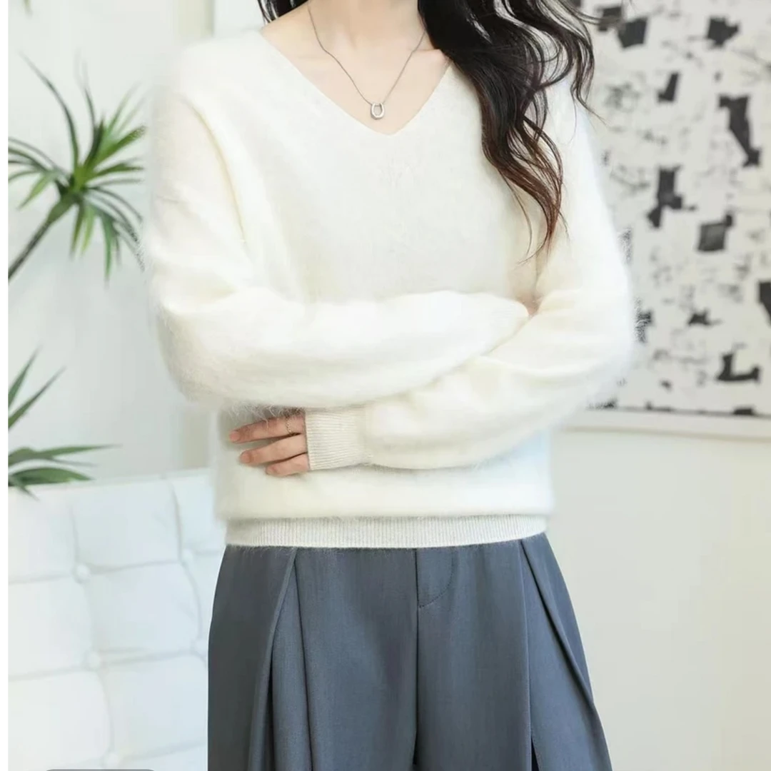 V领简约慵懒羊绒衫长袖显瘦女士百搭