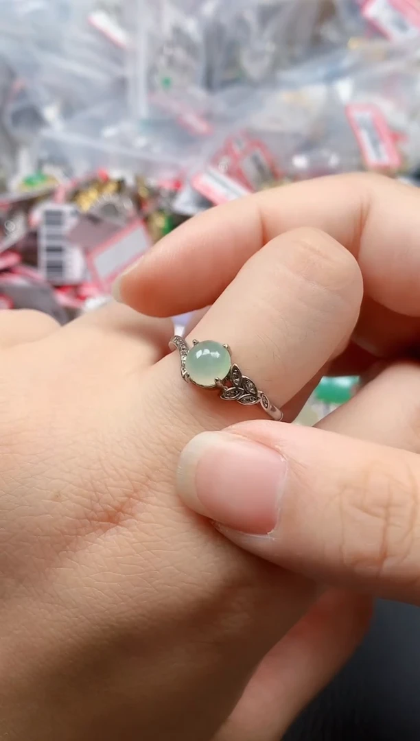 银S925镶嵌戒指翡翠天然A货缅甸翡翠