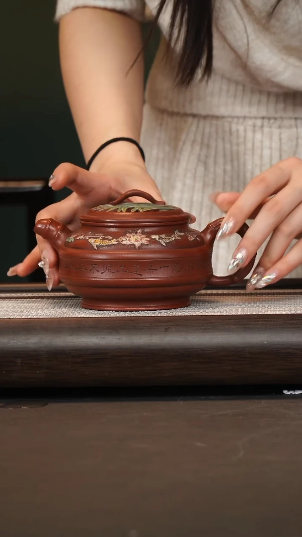 茶壶紫砂徐秀文/红泥/双线竹鼓/300c