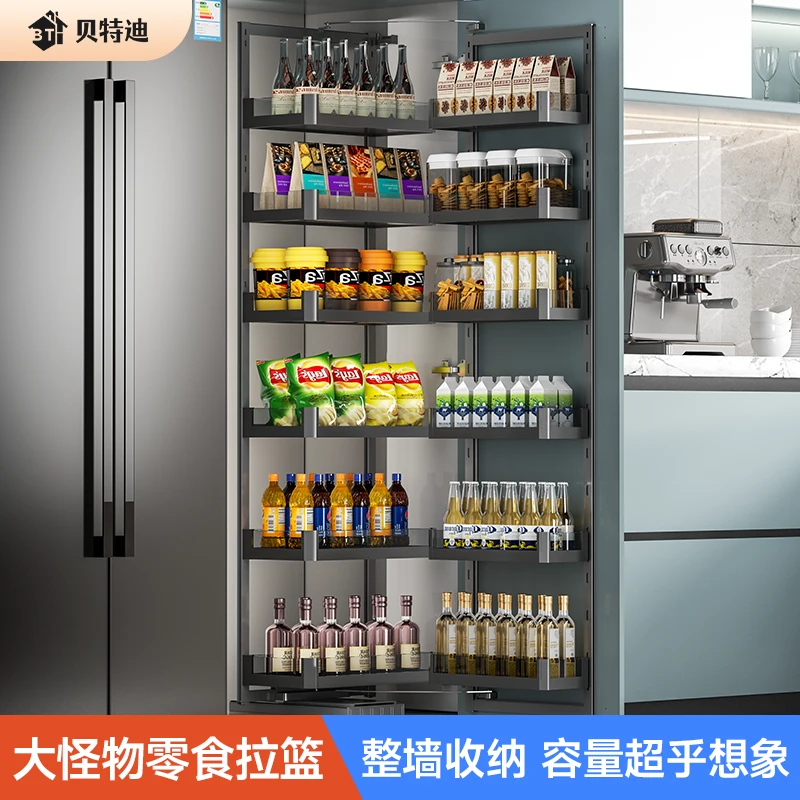 贝特迪高柜联动拉篮超大容量零食柜收纳橱柜客厅置物不生锈易清洁