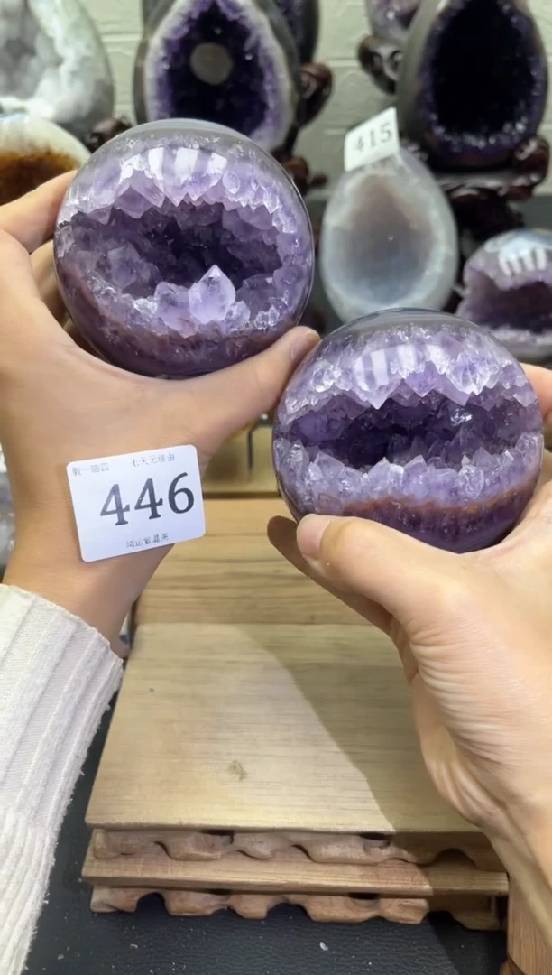 未镶嵌大型摆件（非配饰）紫晶446号开口笑一对