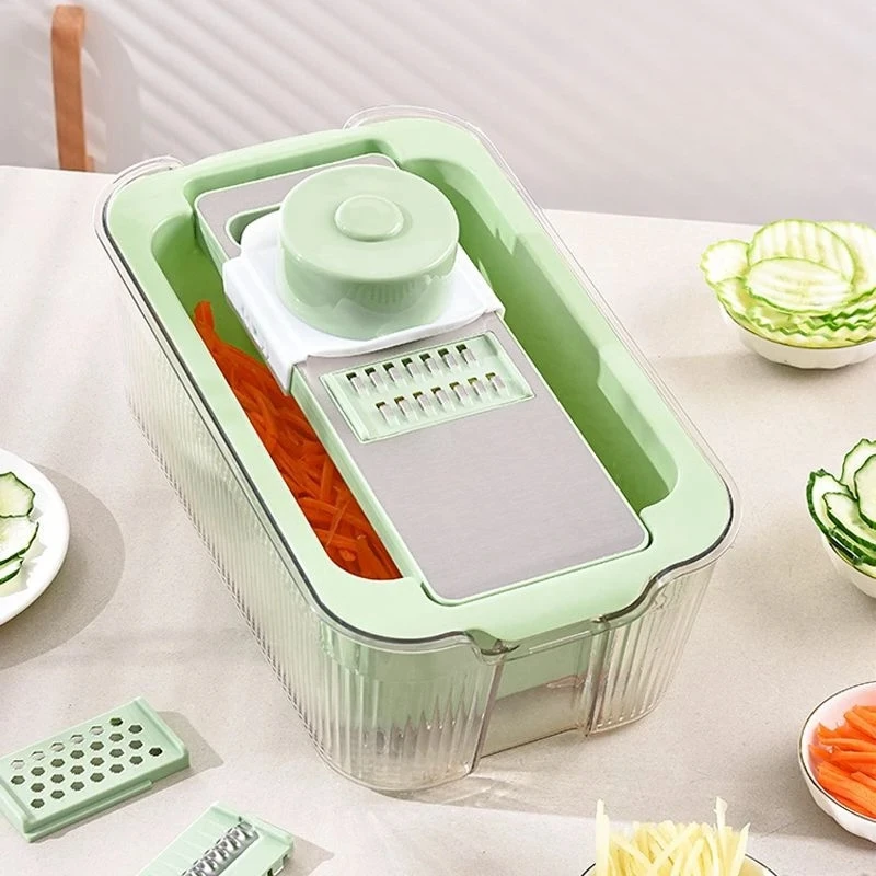 不锈钢多功能刨丝器自带沥水篮土豆丝大蒜切菜擦丝器切丝切片神器