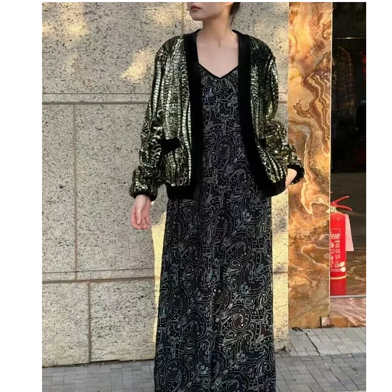 lCS丨黑金闪耀亮片手工钉珠拼接丝绒外套