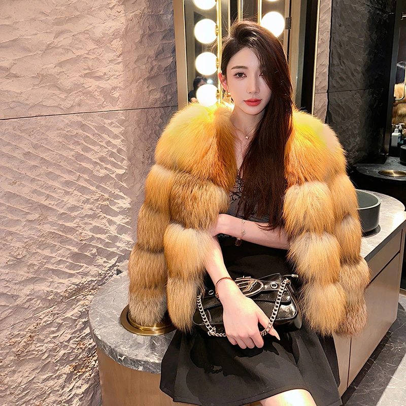 瑞秋2025冬新款稀有整皮红狐狸毛皮草外套短款女原色毛毛大衣