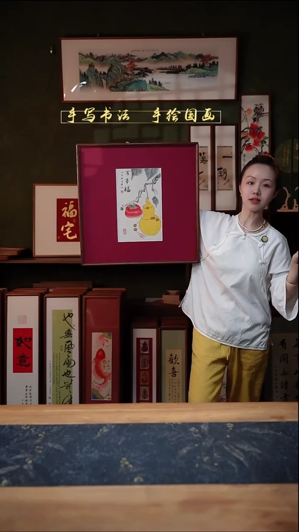 国画万事福  实木52*52cm