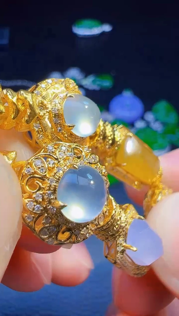 足金镶嵌手链翡翠蓝**z翡翠