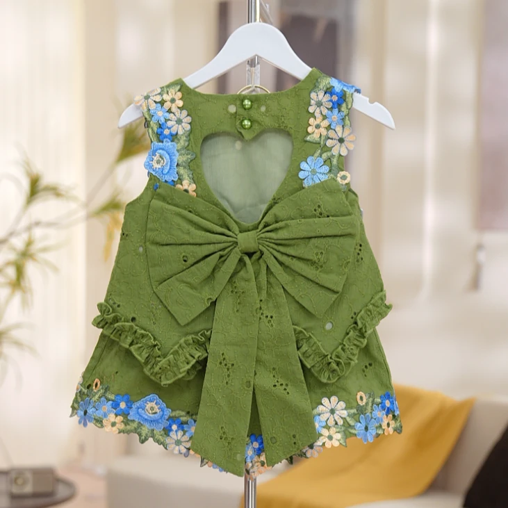 【森】碎花夏季女宝公主风纯色套装森系薄款民族风休闲女童SA30372