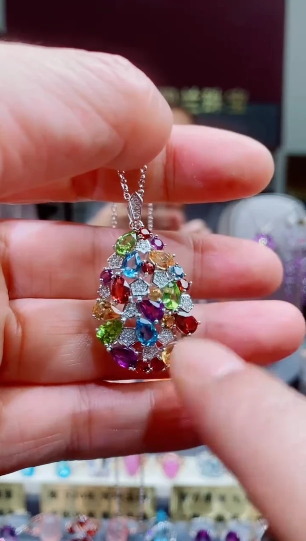 银S925镶嵌吊坠(赠链)水晶水晶吊坠 多样性发其一