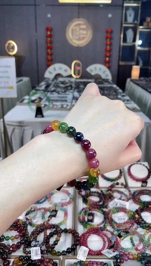 未镶嵌冰透体老矿碧玺彩虹单圈手串9mm+碧玺hon多样性发一条