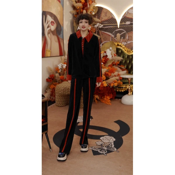 52607 轻奢时尚莫丝绒休闲春秋减龄两件套