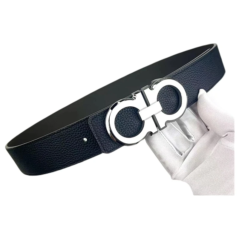 8字扣轻奢时尚高档双面真牛皮男款皮带简约百搭内穿平滑扣腰带P88