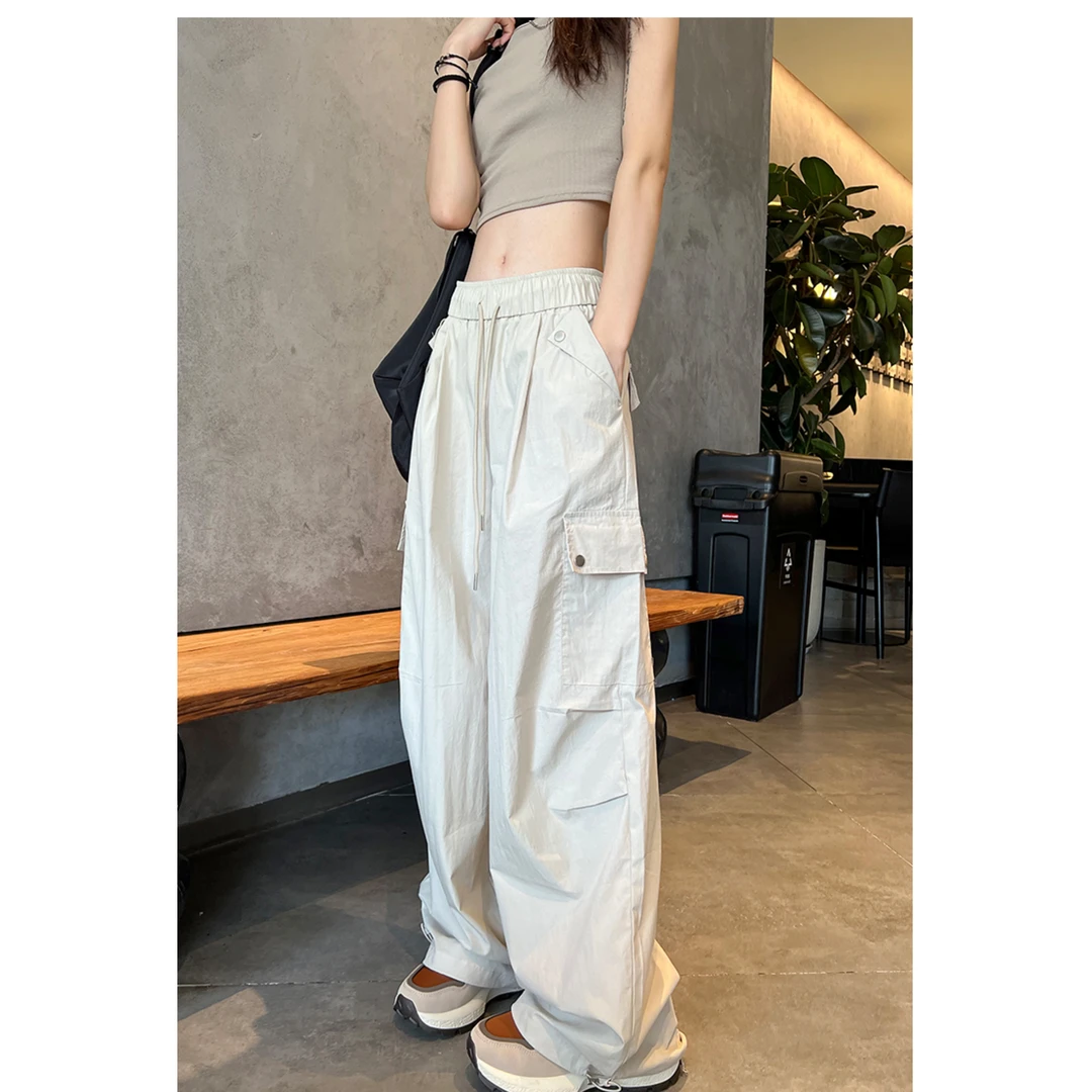 2025夏季新款冰丝速干高腰工装裤户外运动休闲小个子直筒阔腿裤女