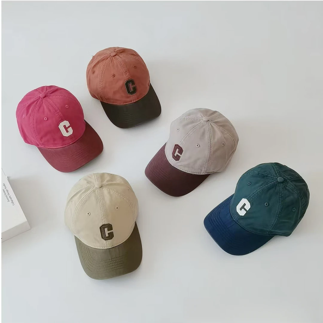 韩国ins儿童棒球帽个性时尚简约C字母嘻哈帽拼色帅气儿童鸭舌帽潮