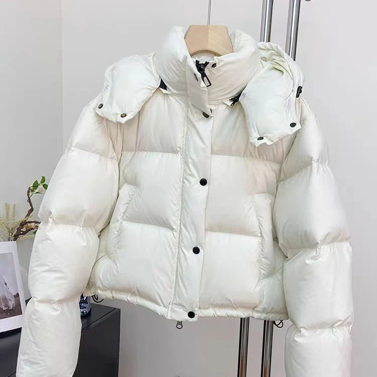 短款立领拉链冬季连帽加厚韩版女白色厚款休闲风保暖