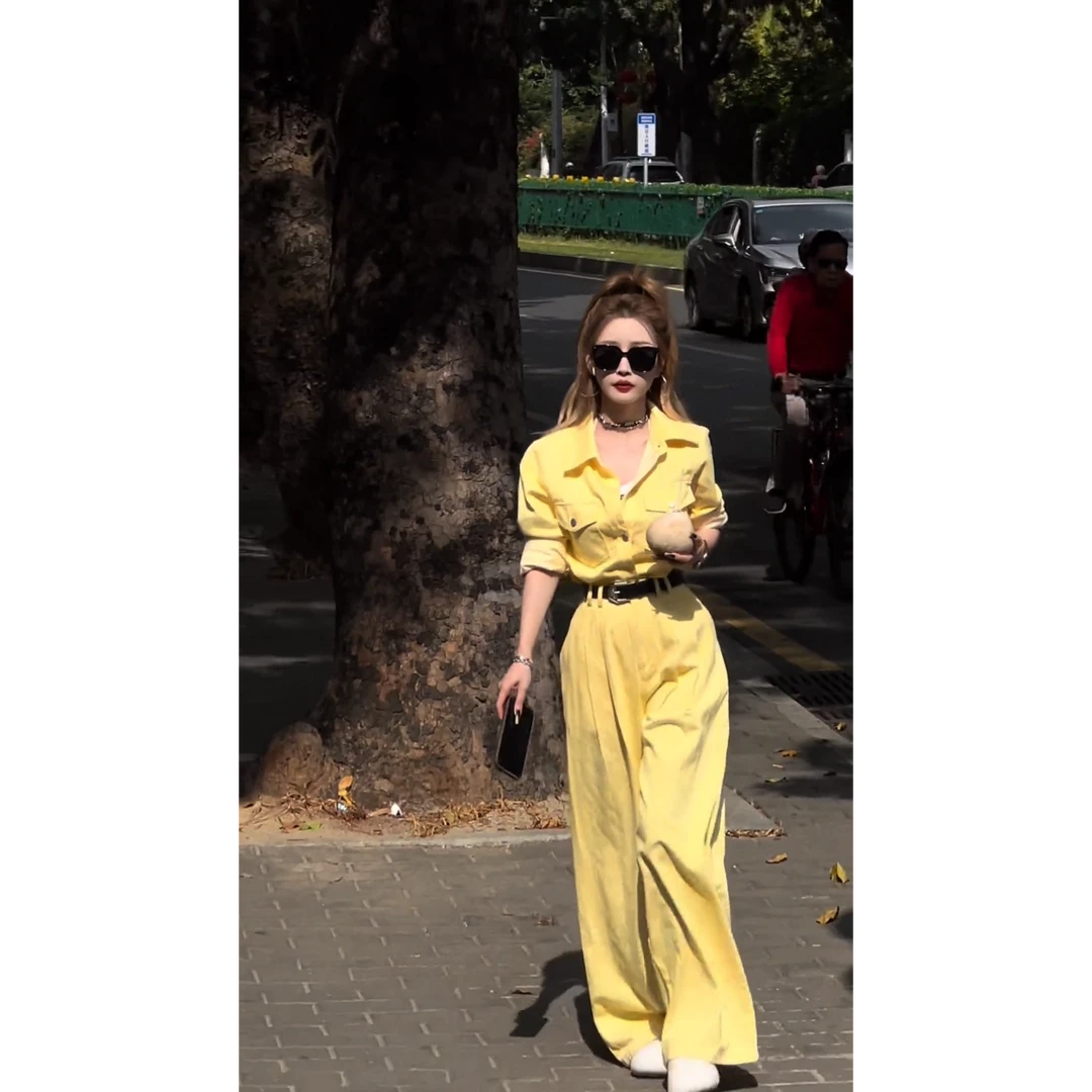 2025春季新款时尚气质慵懒风衬衫外套搭高腰显瘦阔腿长裤套装女