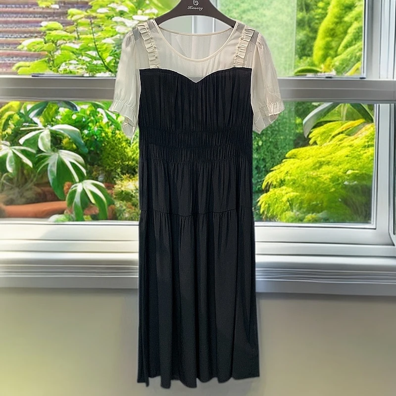 TL5213503回味依衣高级感时尚设计师拼接连衣裙