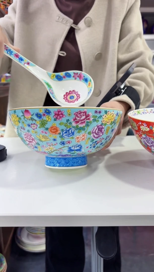 珐琅 8英寸大汤碗一只大汤勺一只景德镇陶瓷