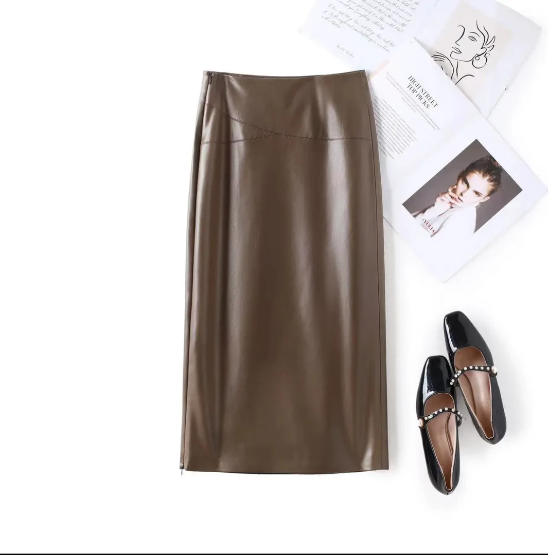 海宁真皮皮裙 高腰显瘦时尚开叉经典百搭包臀裙CZYL-2085#