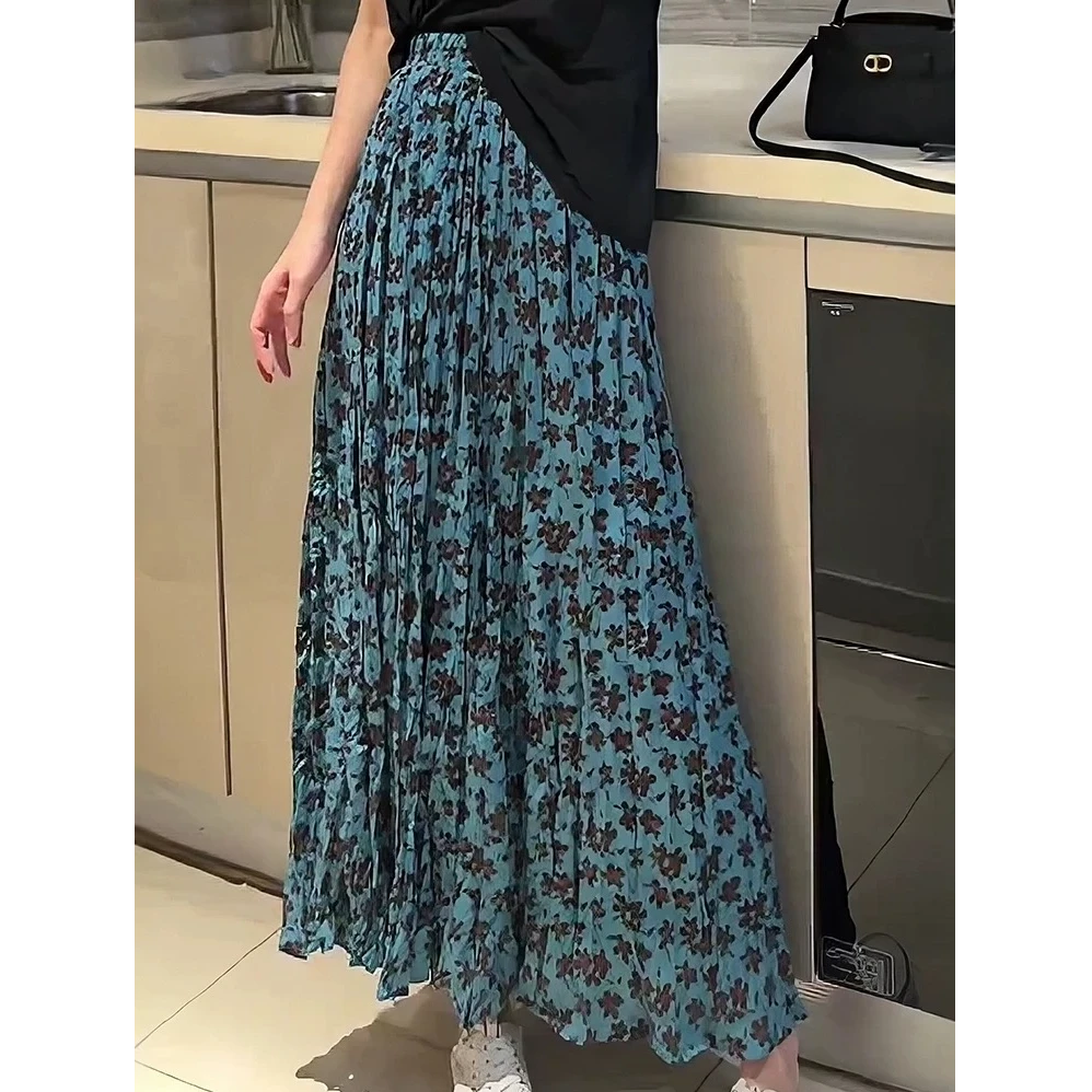 [三个裙长】显白减龄大摆a字裙高腰遮肉显瘦度假风中长款半身裙女