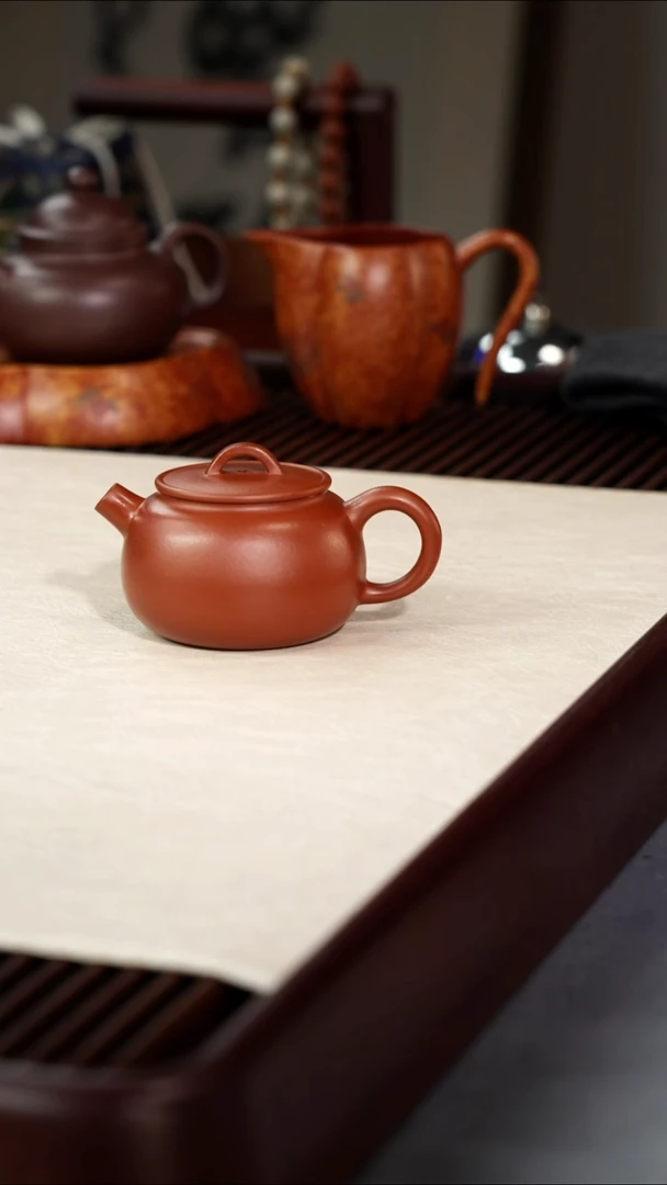 茶壶紫砂圆瓦-朱泥-120CC
