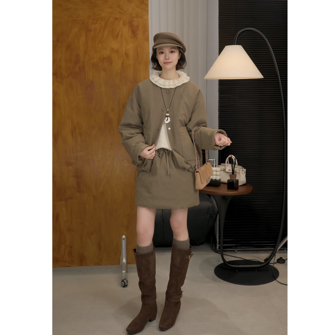 【EVA RYAN】高端欧货冬季新款90白鸭绒羽绒服外套半身裙套装女E629