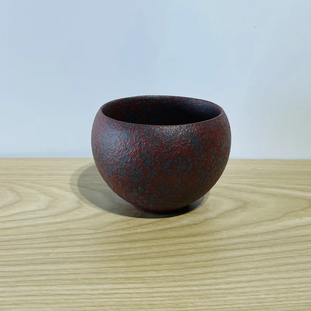 闻兮茶器【缸杯】赭石故宫红粗陶复古陶瓷能量主人杯