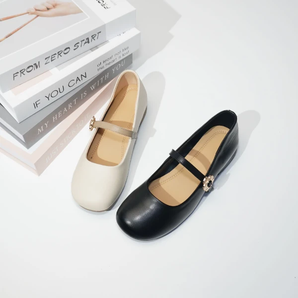 296-2 大码玛丽珍鞋女2025夏季新款百搭浅口圆头真皮低跟单鞋女