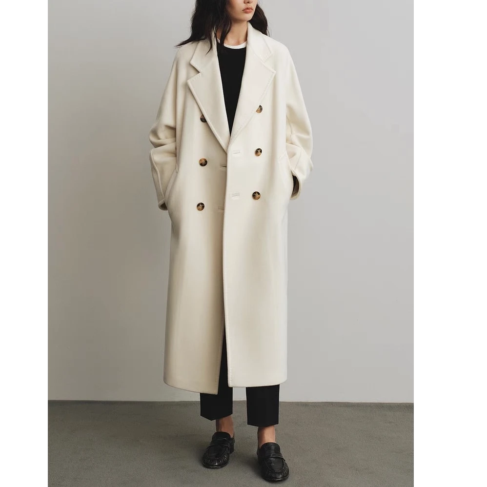 HSTYLE/韩都衣舍绵羊毛大衣秋冬保暖时尚大翻领中长款外套