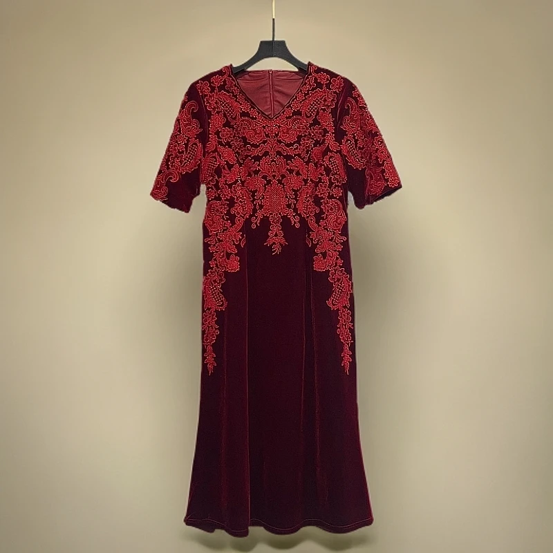 238182-1新款重磅蕾丝刺绣时尚气质女装显瘦连衣裙妈妈装连衣裙