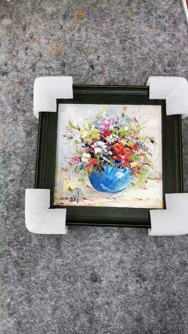 油画梁静-25x25-花卉-带框