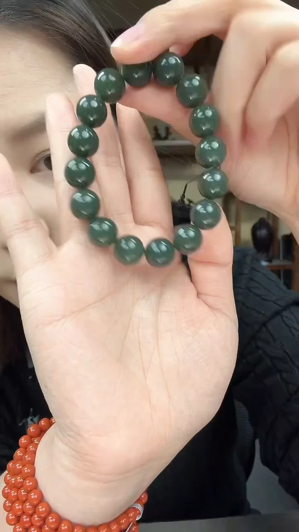 未镶嵌手串和田玉且末蓝圆珠手串12mm