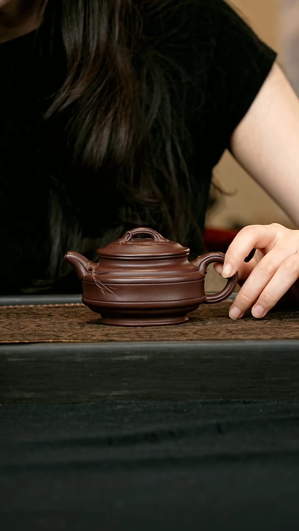 茶壶紫砂双圈竹鼓壶180cc 一物见春