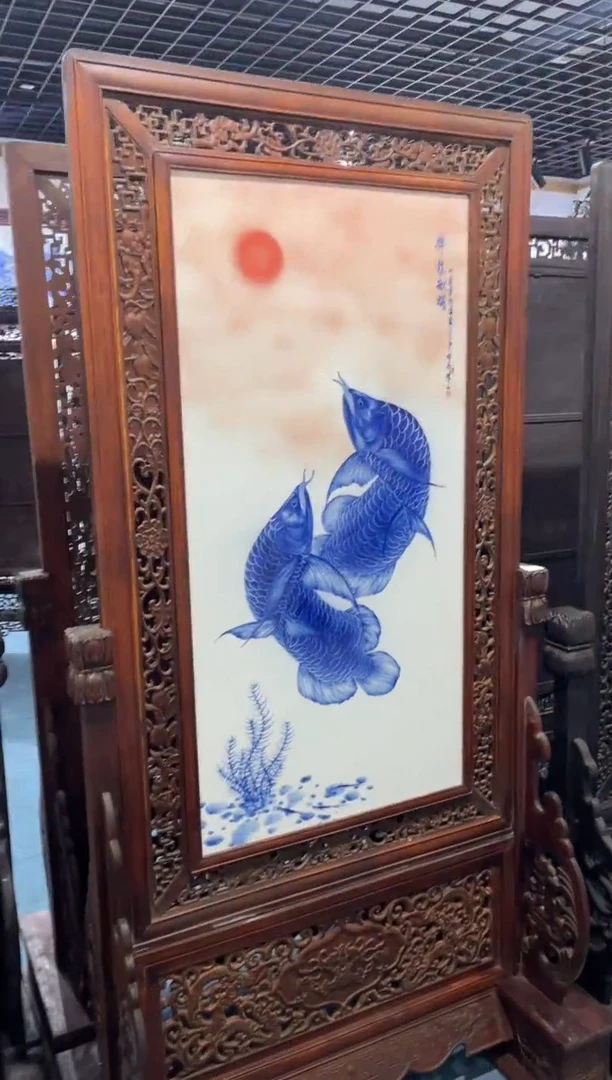 瓷翔龙祥瑞独立屏风