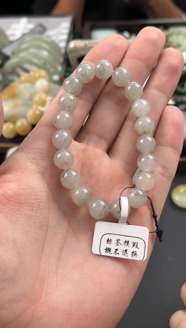 未镶嵌手串和田玉和田黑山青花手串卡10微色差