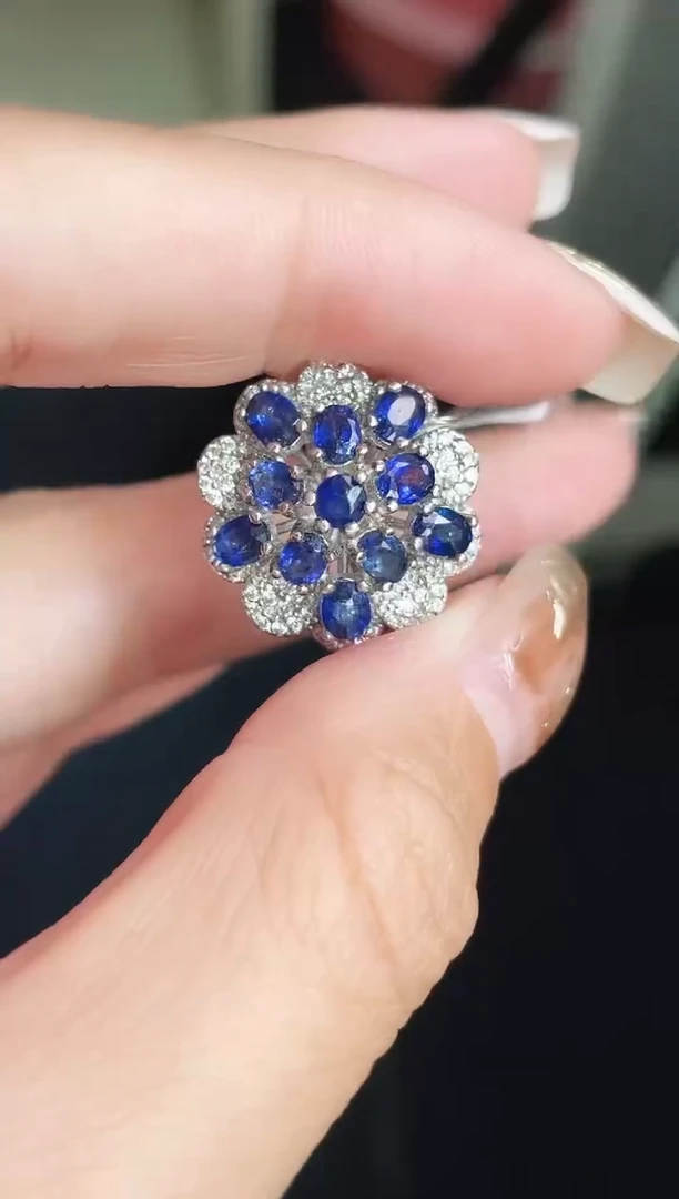 戒指蓝宝石银S925镶嵌戒指