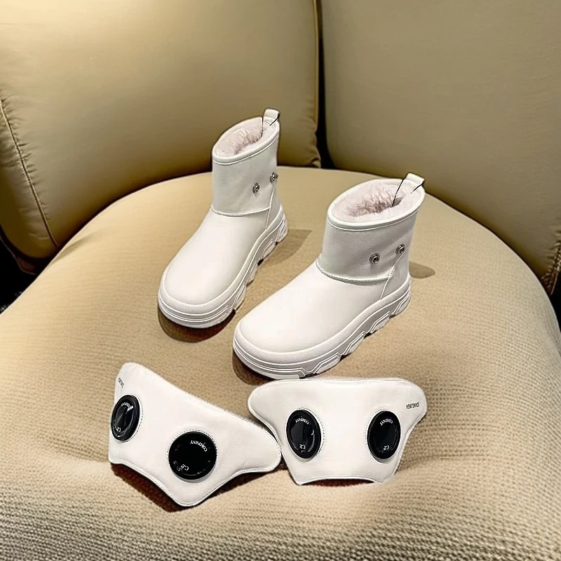 欧洲站i超火厚底松糕两穿加厚雪地棉靴可爱眼镜面包鞋女鞋